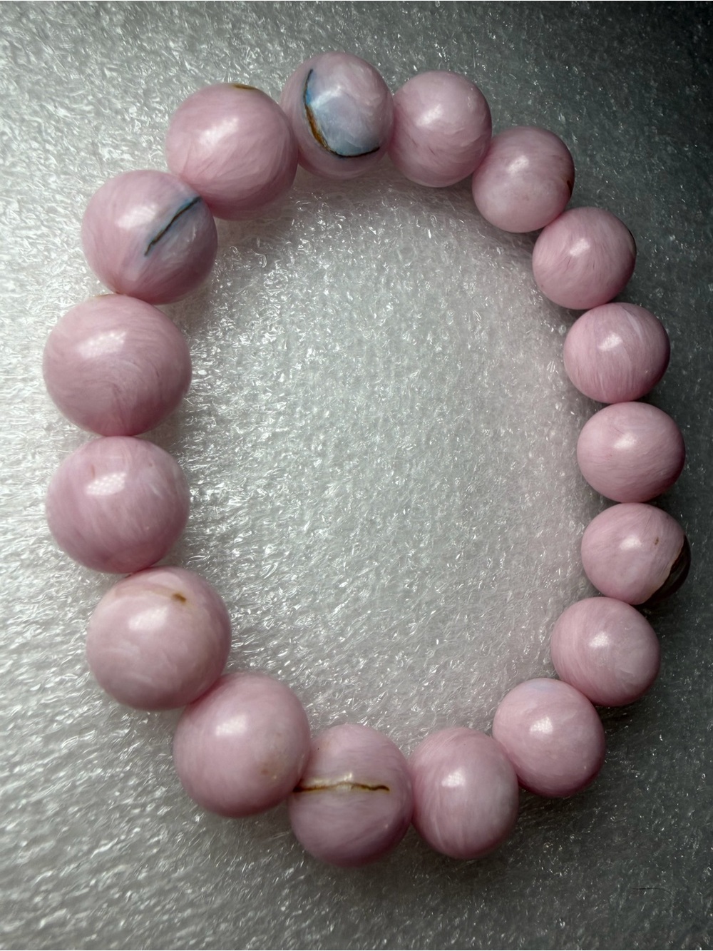 Gorgeous 12MM Rare Pink Velvet Mica Natural Crystal Bracelet